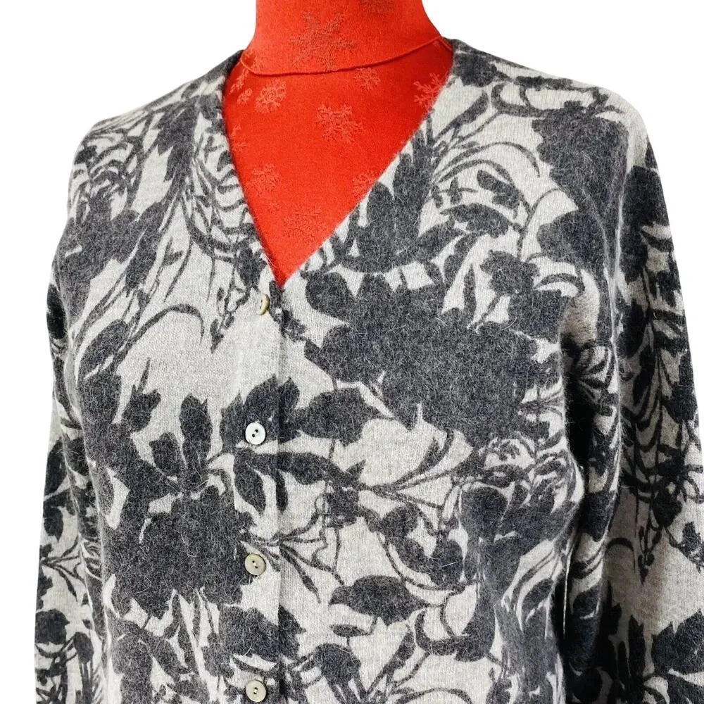 Carole Little Size M Cardigan Sweater Classic Lambswool & Angora Blend Gray Knit